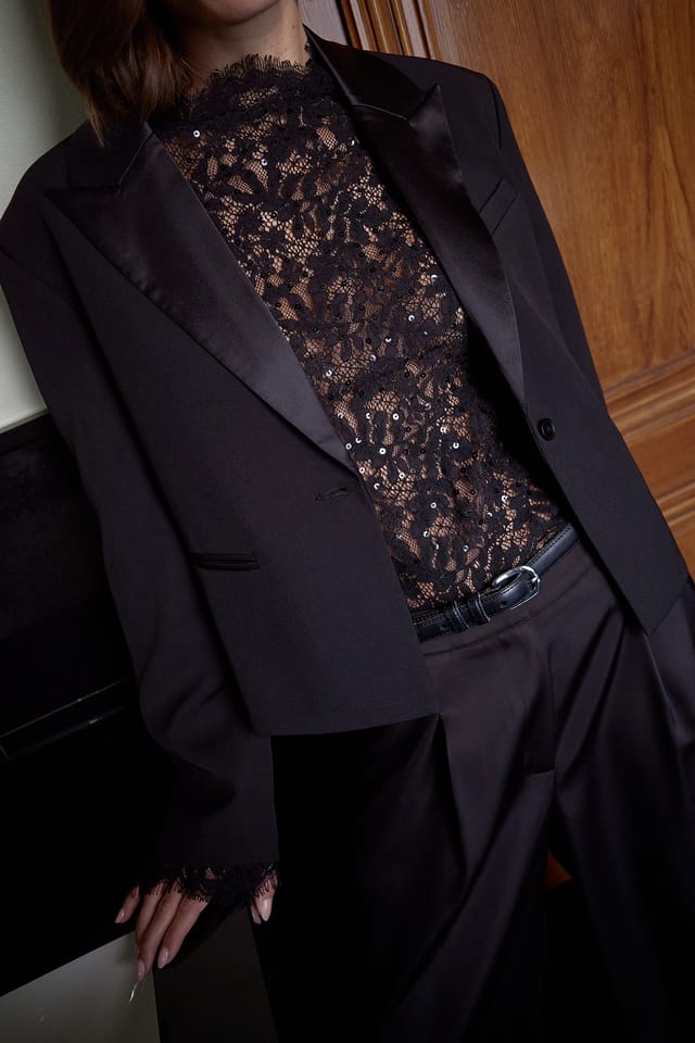 Black Lace Sequin Blouse