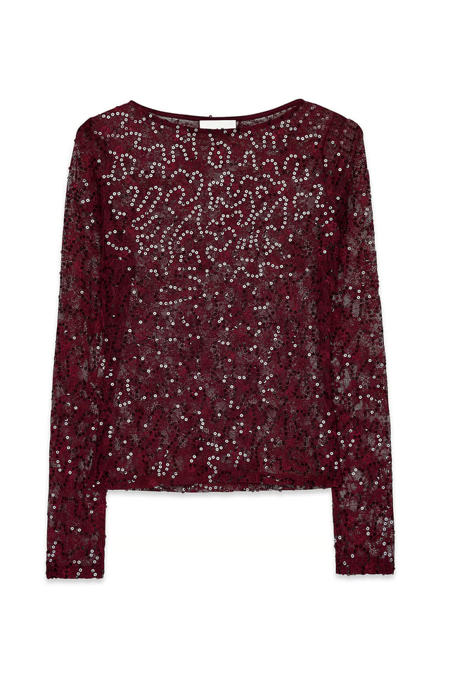 Plum Lace Sequin Long Sleeve Top