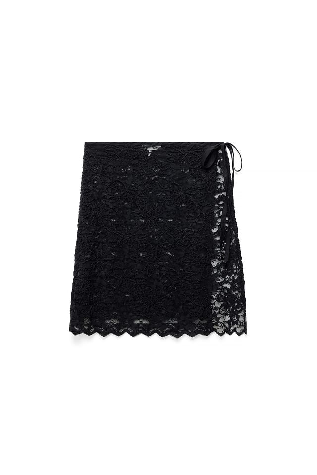 Black Lace Tie Mini Skirt