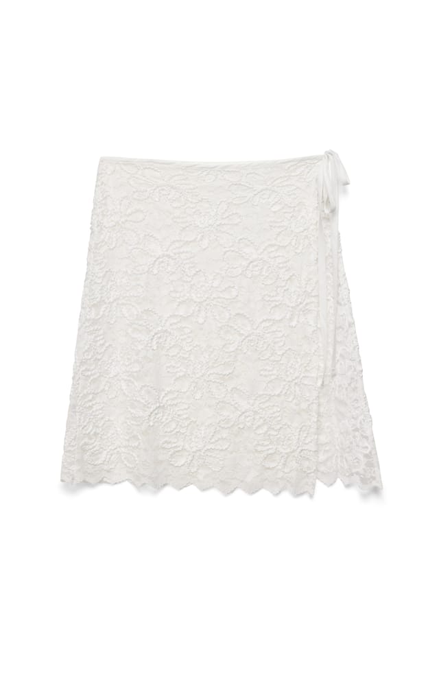Offwhite Lace Tie Mini Skirt