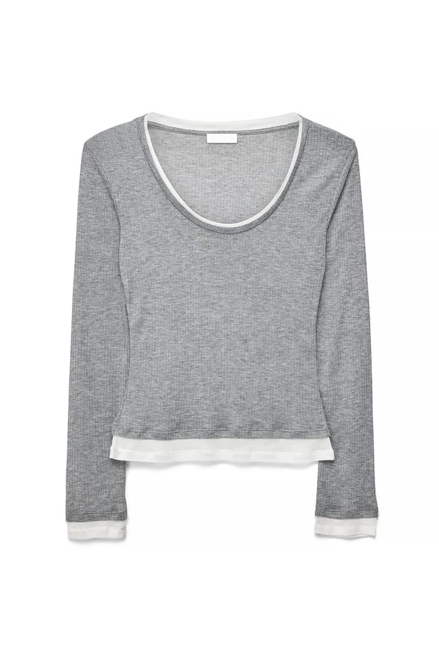 Grey Melange Layering Long Sleeve Jersey Top