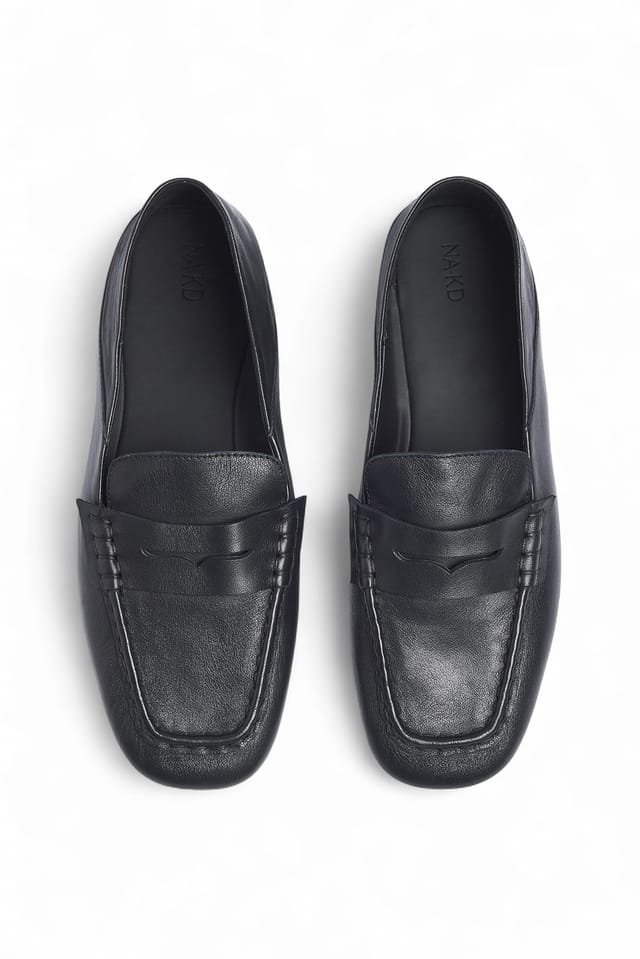 Black Leather Step-In Loafers