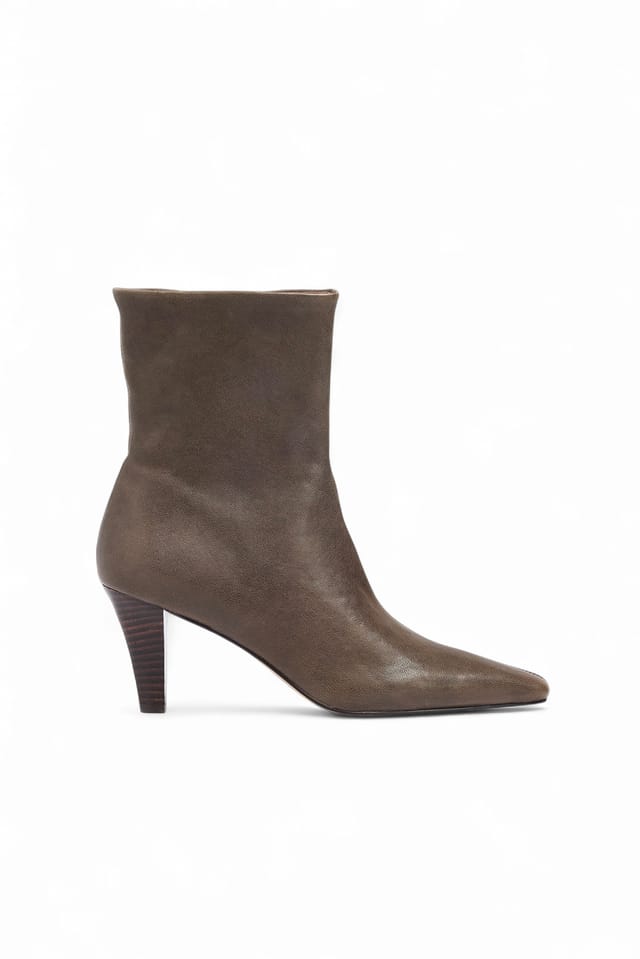 Grey Leather Ankle Boots
