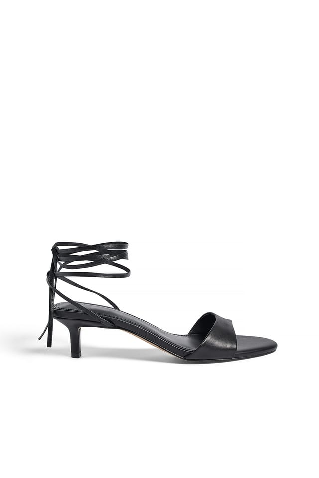 Black Leather Ankle Strap Heels