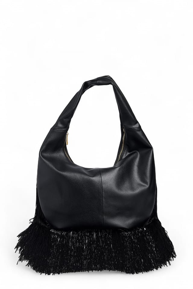 Black Sac à franges en cuir