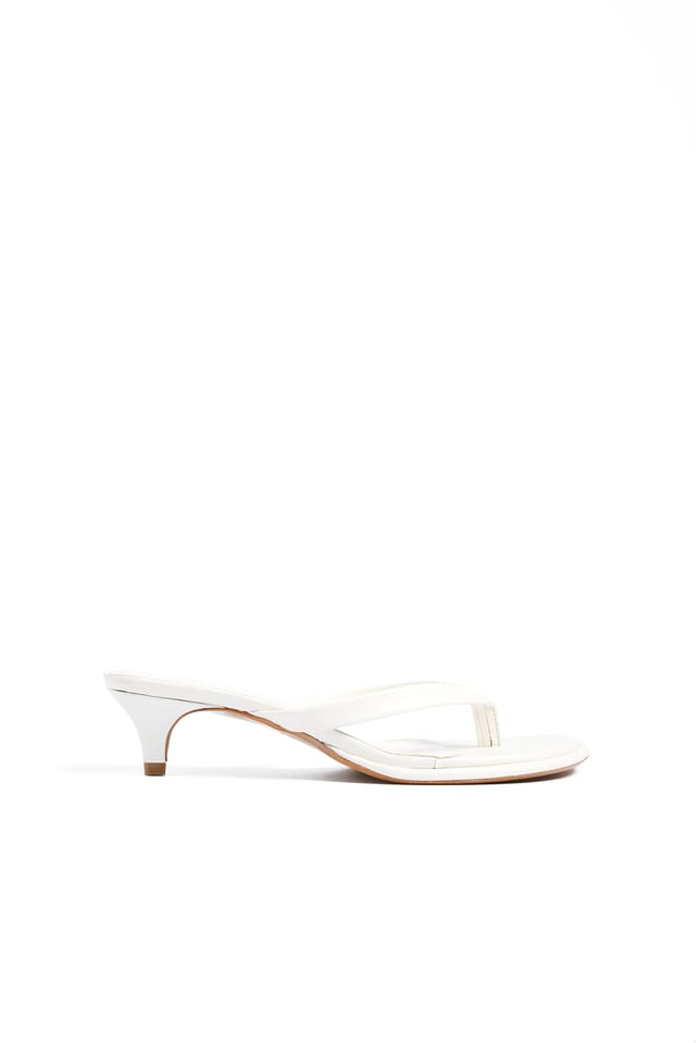 White Leather Flip Flop Heels
