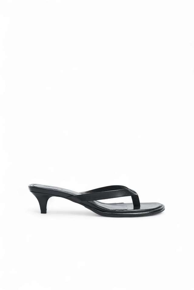 Black Leather Flip Flop Heels