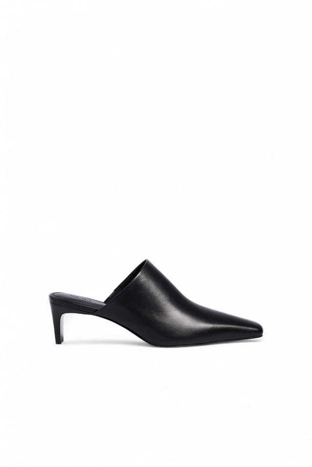 Black Leather Mules