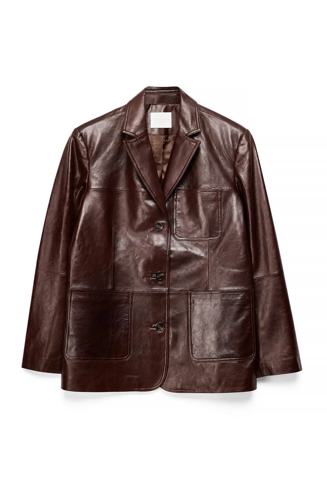 Brown Leather Patch Pocket Blazer