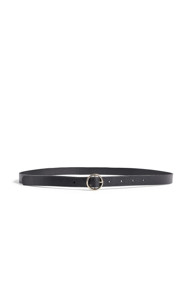 Black Leather Slim Belt