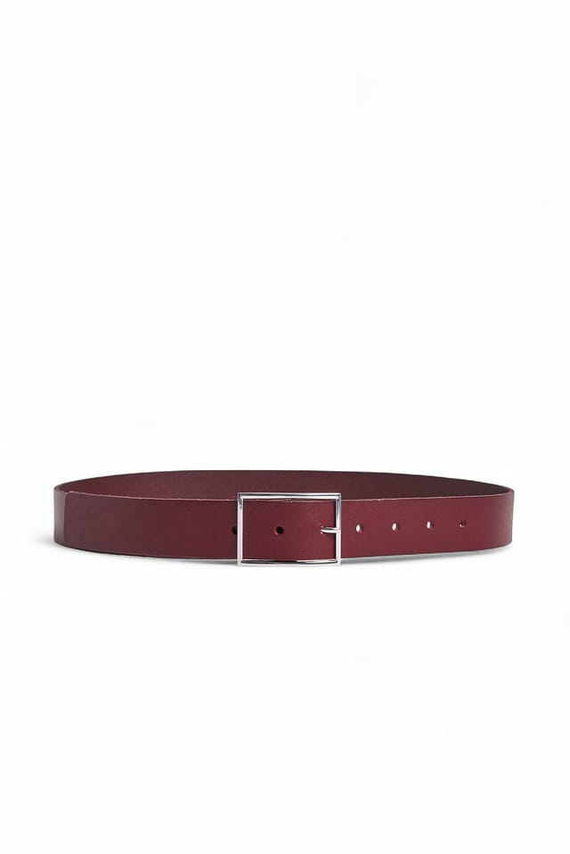 Burgundy Leather Squared Buckle Belt