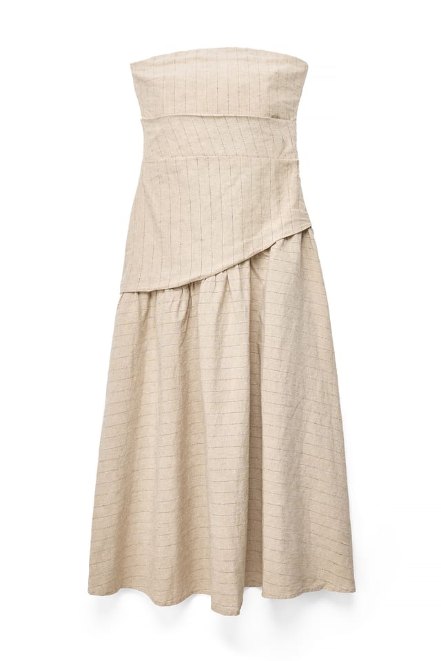 Beige Bandeau-midikjole i hørblanding