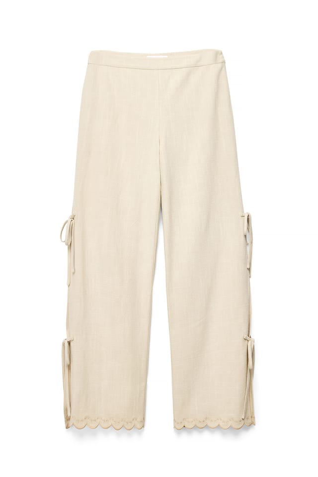 Beige bestickte Hose aus Leinengemisch
