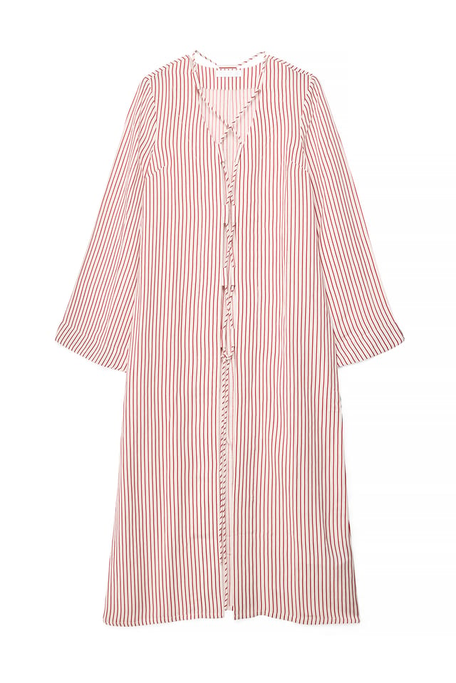 Red/White Stripe Stribet kaftan i hørblanding