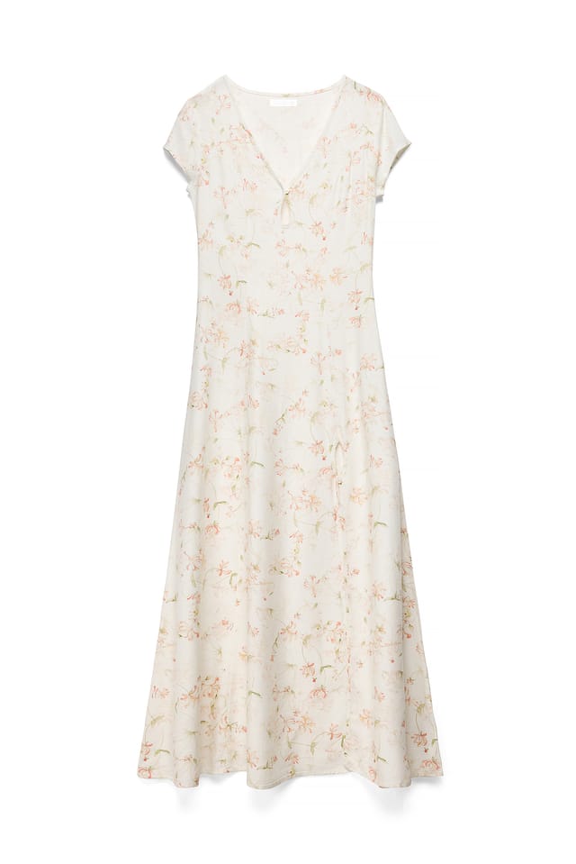 All Over Print Maxikleid aus Leinenmischung mit Print