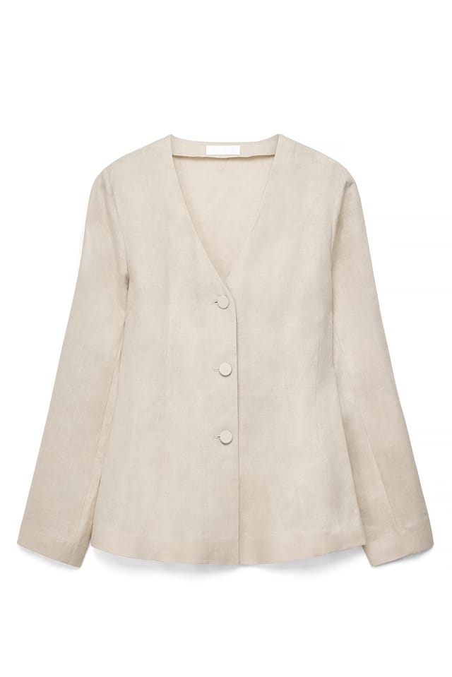 Beige Linnen zandloperblouse