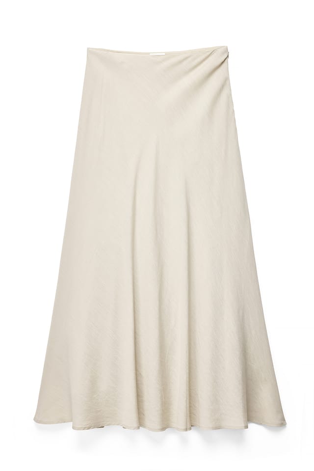 Light Beige Linen Lyocell Blend A Line Maxi Skirt