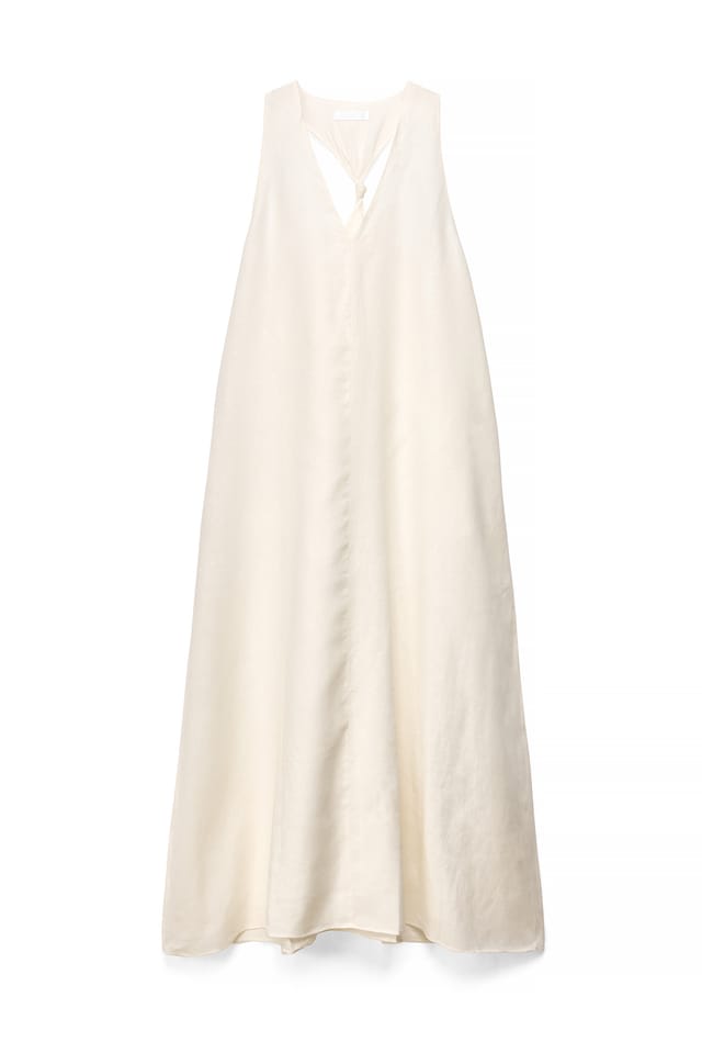Cream Linen Scoop Neck Maxi Dress