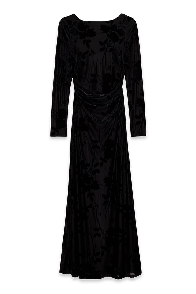 Black Long Sleeve Open Back Maxi Dress