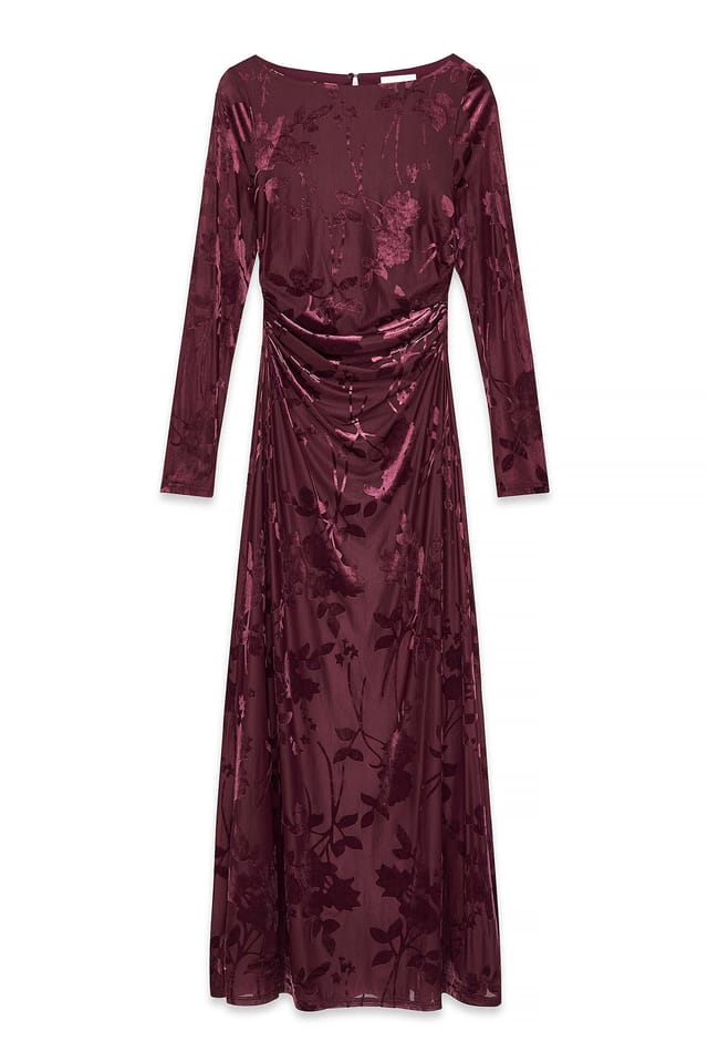 Plum langärmeliges Maxikleid mit offenem Rücken