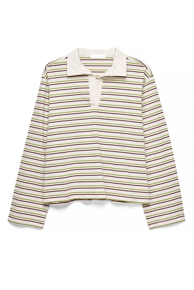 Burgundy Stripe Langarm-Poloshirt