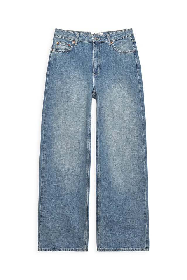 Mid Blue Lockere lange Hüftjeans