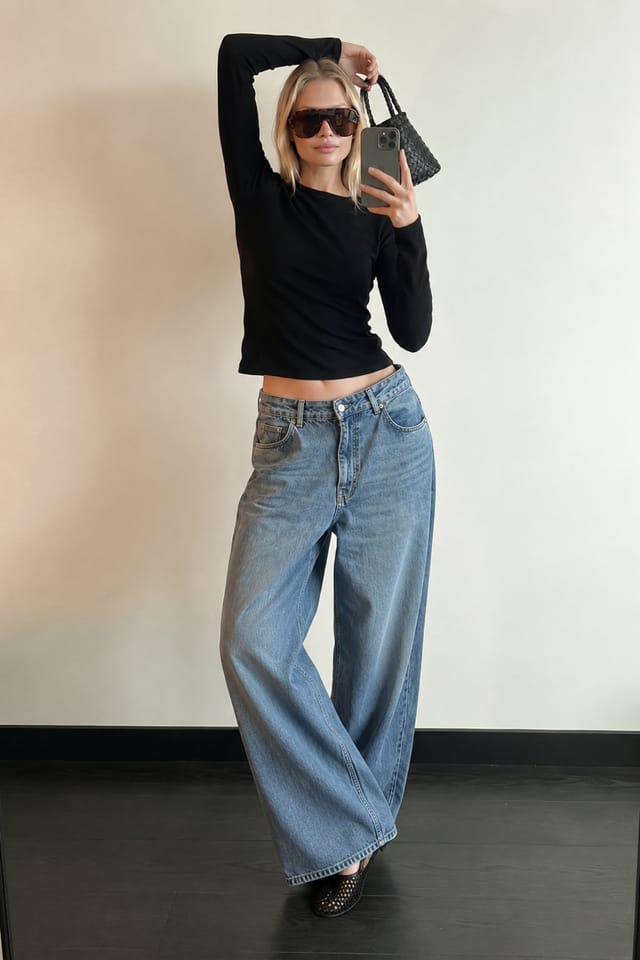 Light Blue Baggy Soft Jeans mit niedriger Taille
