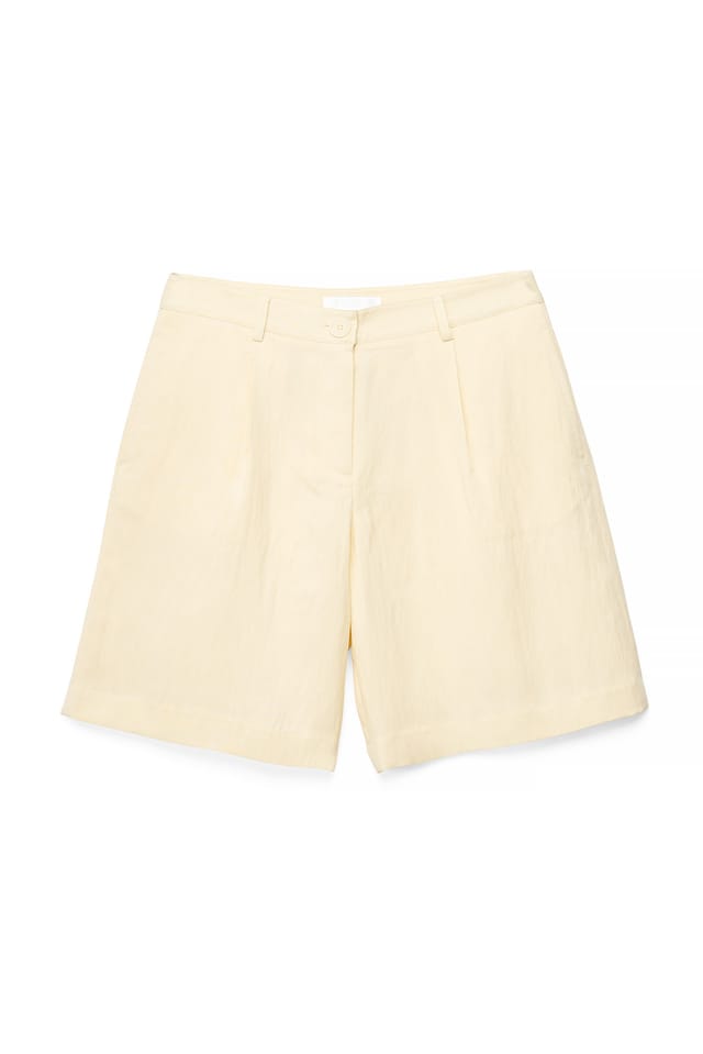 Light Yellow Lyocell Blend Mid Waist Shorts
