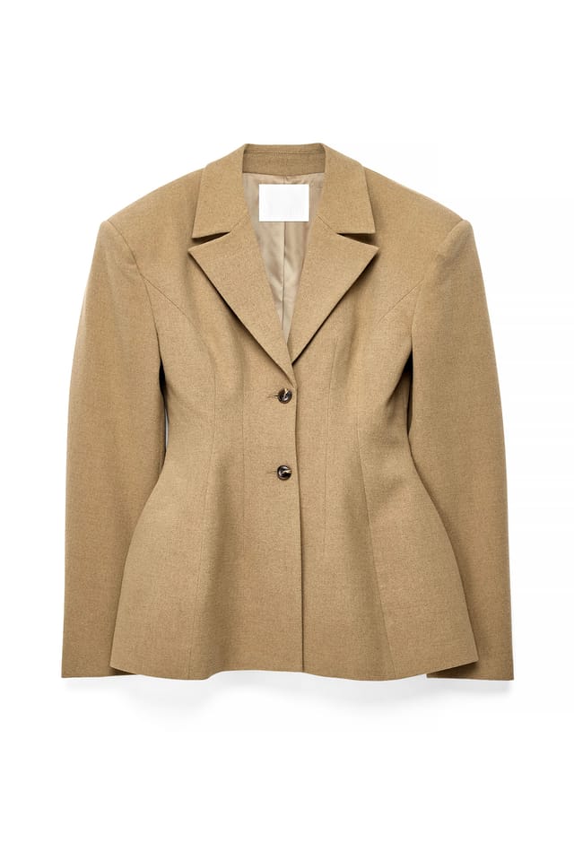Light Brown Marked Waist Big Shoulder Blazer