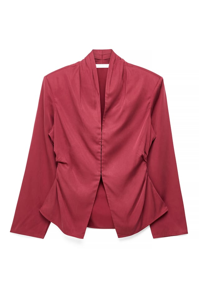 Dark Plum Marked Waist Deep Neck Blouse