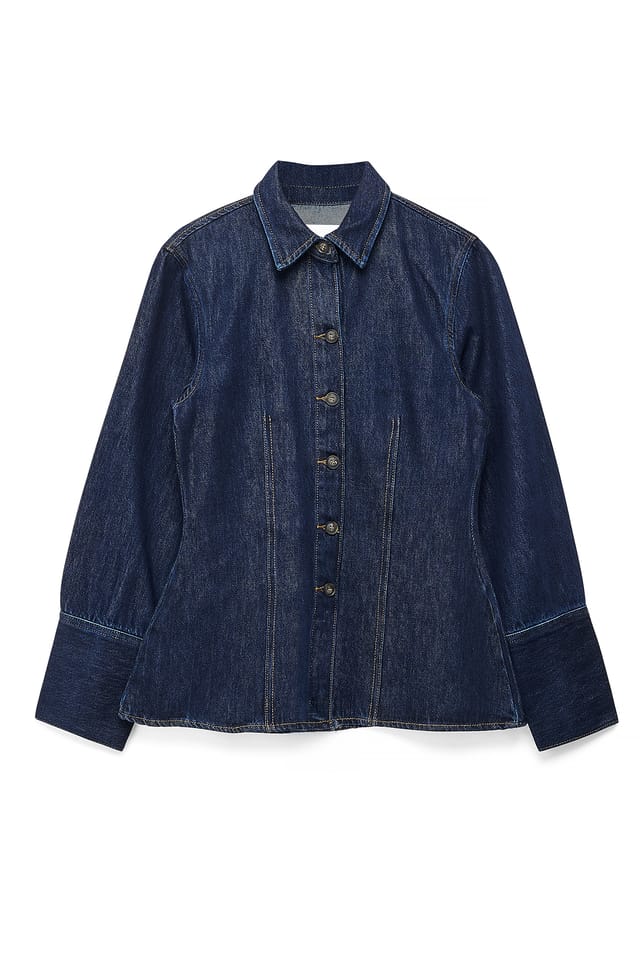 Dark Blue Marked Waist Denim Shirt
