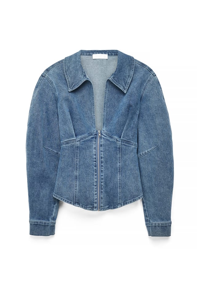Blue Marked Waist Denim Top