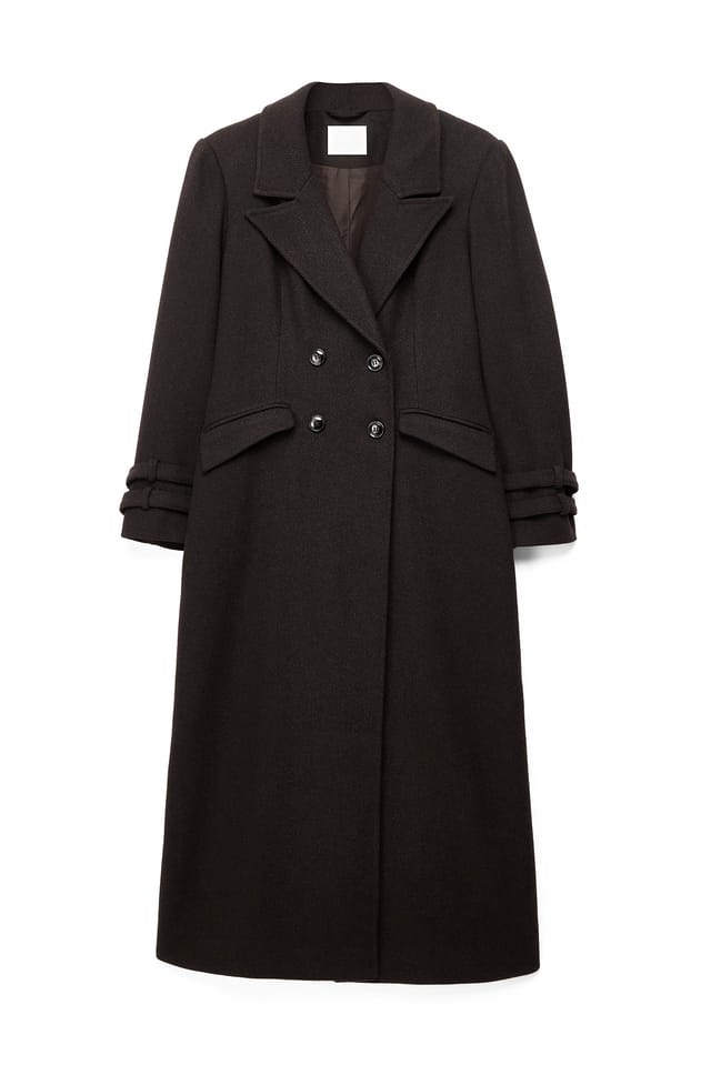 Dark Brown Marked Waist Maxi Coat