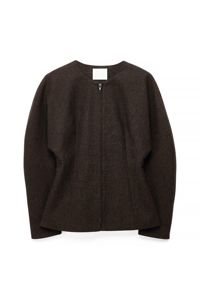 Dark Brown Marked Waist Wool Blend Blazer