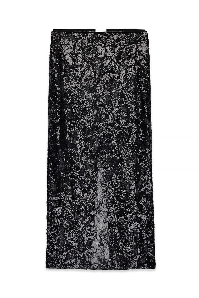 Black Maxi Lace Sequin Skirt