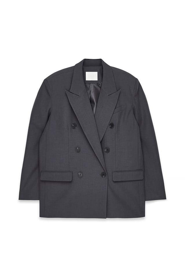 Dark Grey Maxi Oversized Double Breasted Blazer