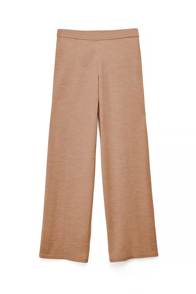 Beige Pantalon en maille de laine mérinos à taille mi-haute