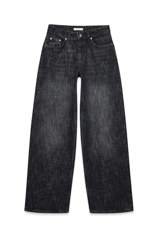 Dark Grey Mid Waist Back Detail Baggy Jeans