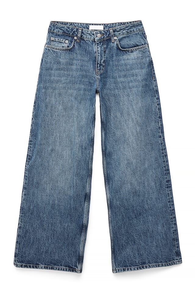 Mid Blue Jean baggy à taille mi-haute et détail au dos
