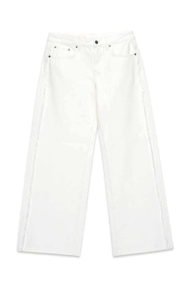 White Mid Waist Distressed Seam Detail Denim