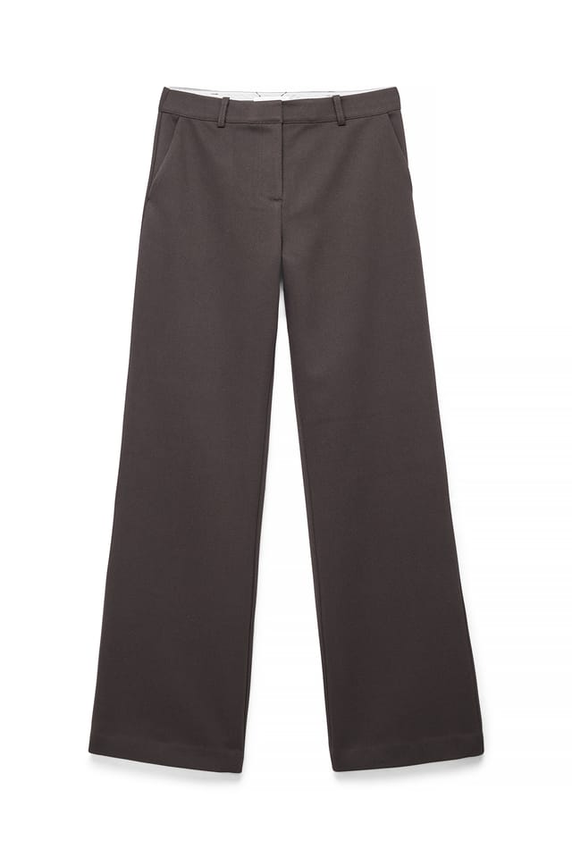 Brown Pantalon évasé en sergé à taille mi-haute
