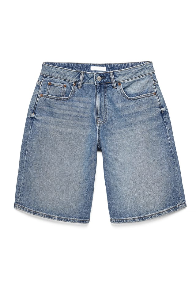 Mid Blue Mid Waist Loose Denim Shorts