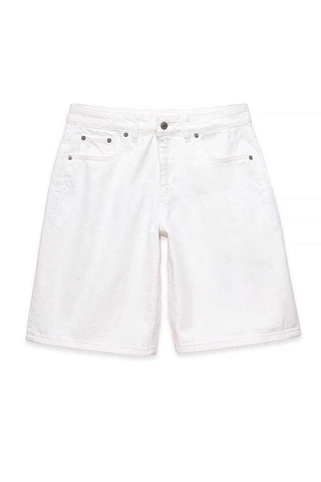 White Mid Waist Loose Denim Shorts