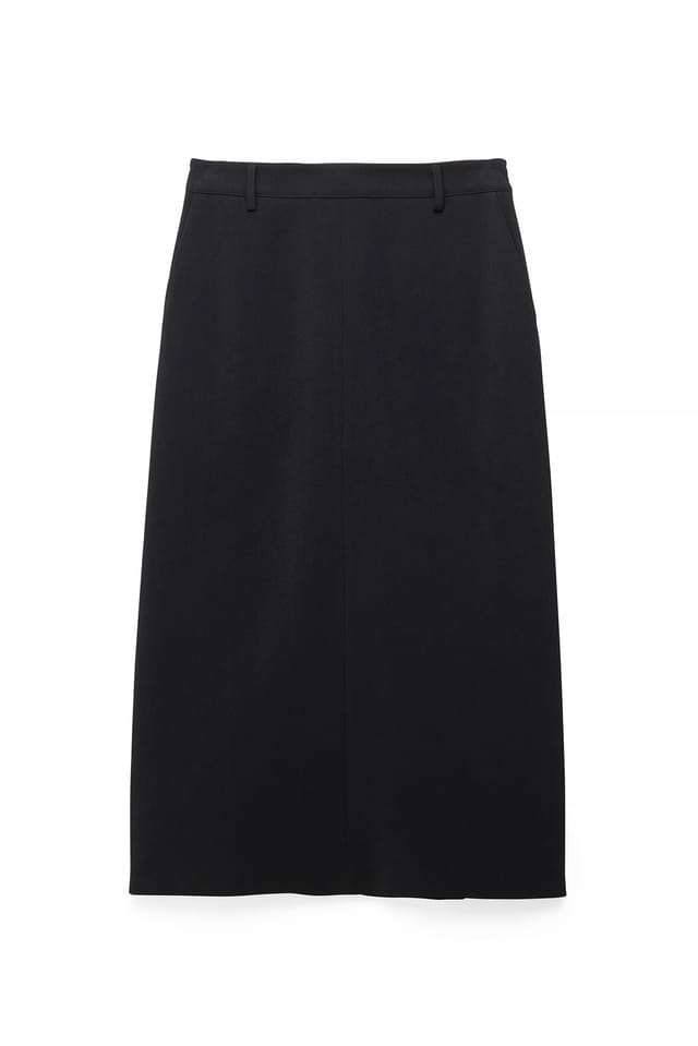 Black Mid Waist Midi Skirt