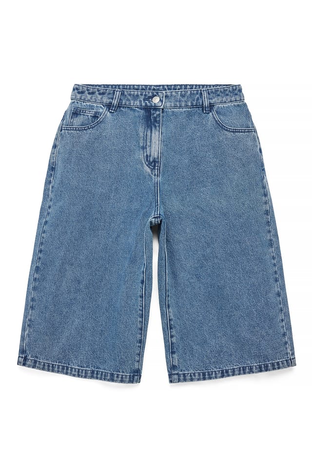 Blue Mid Waist Oversized Long Shorts