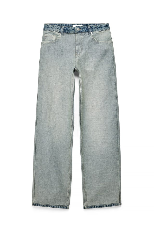 Sand Mid Waist Straight Reverse Denim