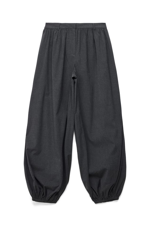 Grey Melange Mid Waist Tailored Balloon Pants