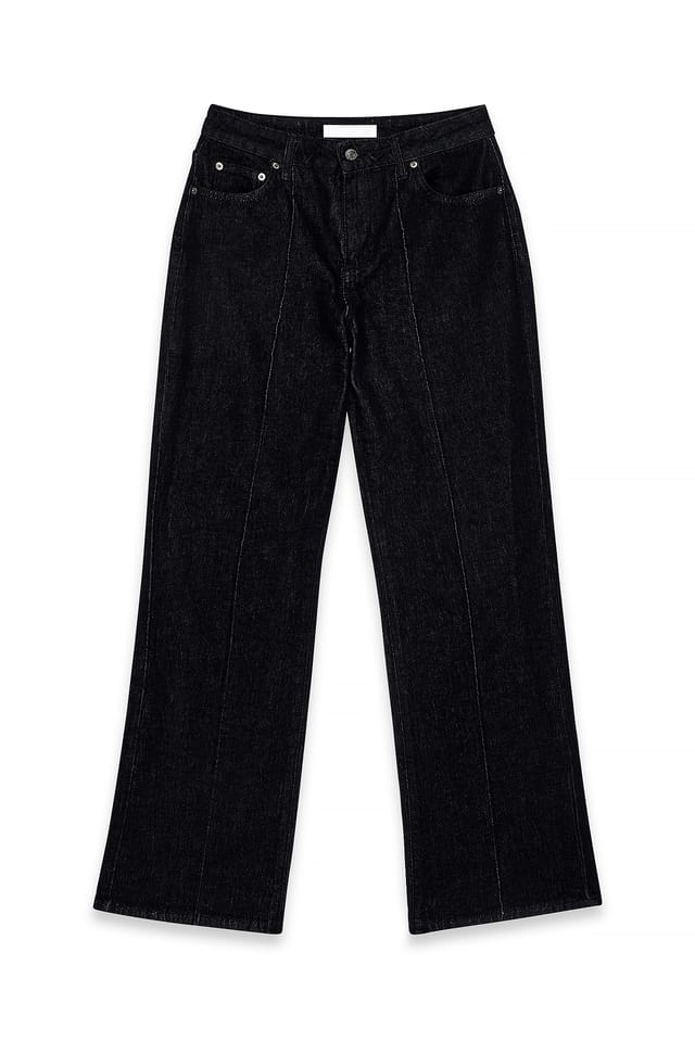 Washed Black Mid Waist Wide Leg Pintuck Denim