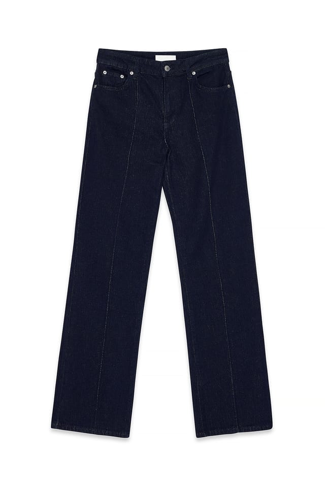 Rinse Wash Mid Waist Wide Leg Pintuck Denim