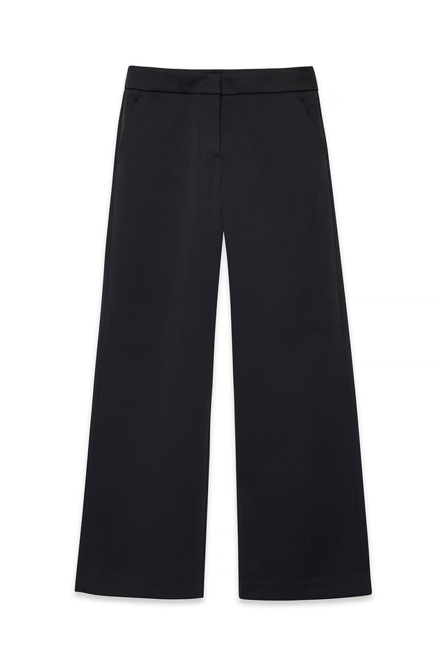 Black Pantalon large en satin à taille mi-haute